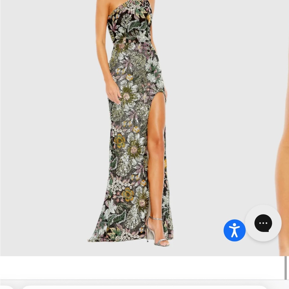 Mac Duggal One-Shoulder Floral Sequin Gown in Black, Gold, Pink - Picture 5 of 5